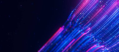 Bigdata ışık hızı veri akışının kapanışı. Kuantum hesaplamasının soyut dijital veri akışı. Qubit izlerinin siber uzayı. Modern teknoloji bilgi iletimi