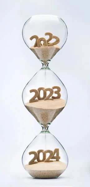 Present Future Concept Part Hourglass Falling Sand Taking Shape Years 图库照片
