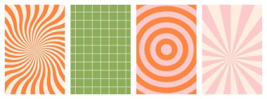 70 'lerin modaya uygun hippi geçmişleri. Y2k estetik dalgalar, girdap, ağ, spiral ışın, satranç. Retro psychedelic tarzında modaya uygun vektör dokusu.