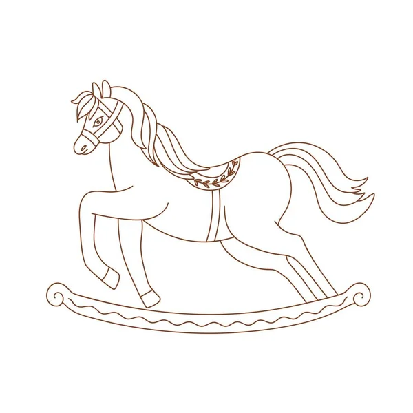 Coloring Page Outline Christmas Rocking Horse Toy Outlined Christmas Fir — Stock Vector