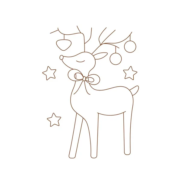 Kolorowanki Zarys Strony Boże Narodzenie Jelenia Zabawkami Zarysowane Świąteczne Zwierzę — Wektor stockowy