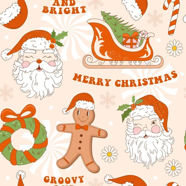 Patrón Retro Sin Costuras Con Maravilloso Santa Claus Hombre Jengibre — Archivo Imágenes Vectoriales