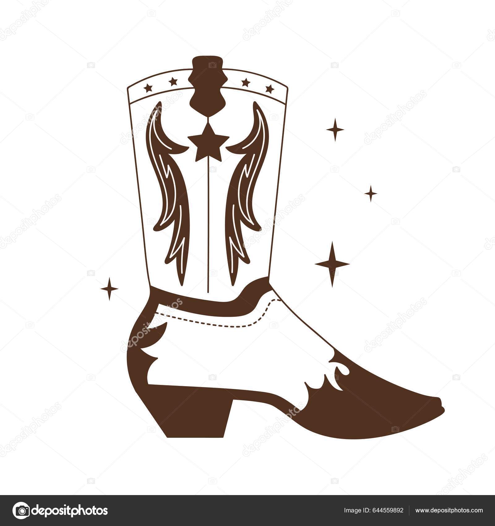 Retro Cowgirl Boots Ornament Cowboy Western Wild West Theme Vector