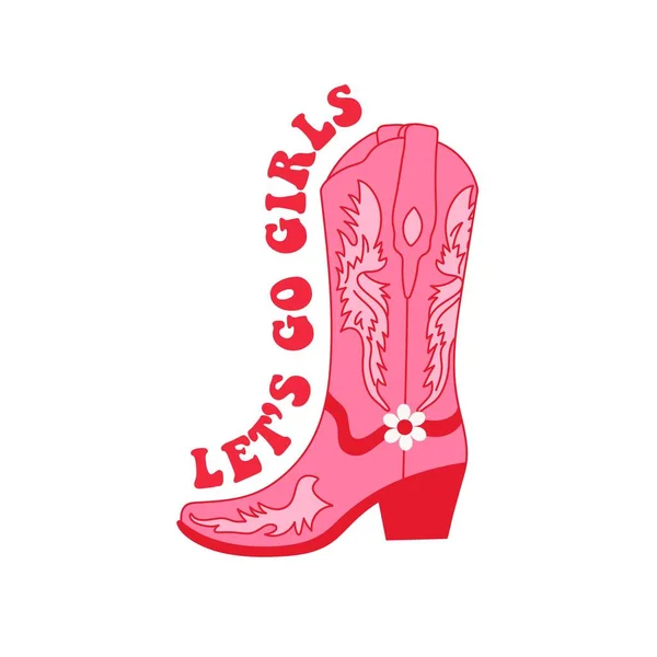 Retro Pink Cowgirl Känga Låt Oss Flickor Citat Cowboy Västra — Stock vektor