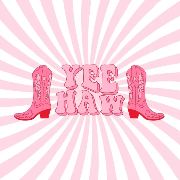 Retro Pink Cowgirl Stivali Yee Haw Cita Sfondo Estetico Spirale — Vettoriale Stock