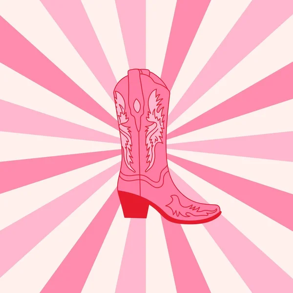 Retro Pink Cowgirl Boot Estetiska Spiral Ray Brast Bakgrund Cowboy — Stock vektor