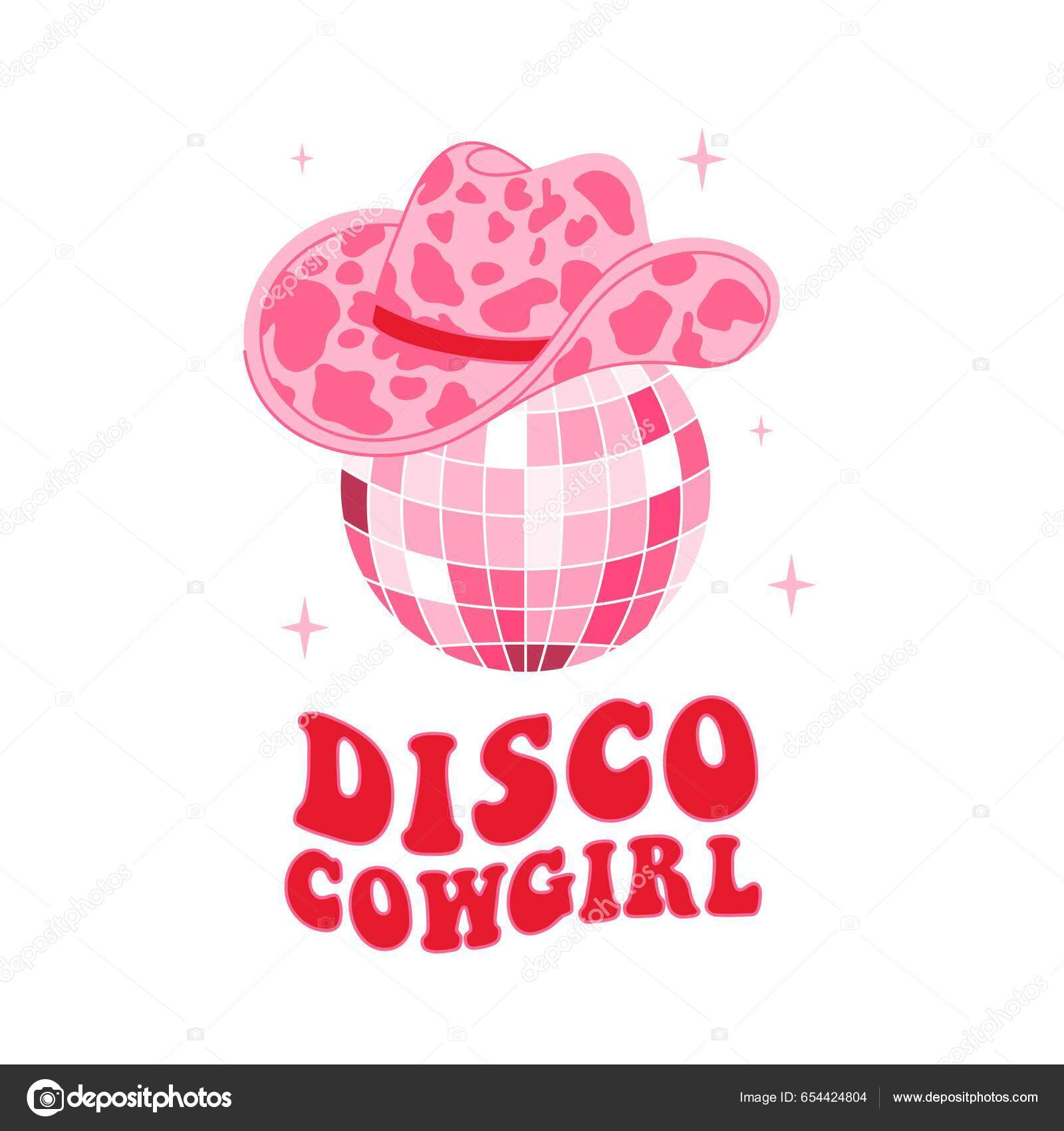 Retro Rosafarbener Cowgirl Hut Mit Discokugel Disco Cowgirl