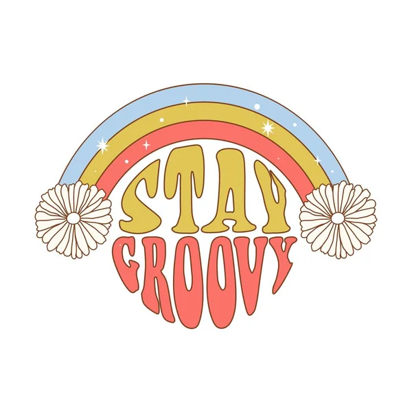 Hippie Retro Gratulationskort Typografi Groovy Med Funky Ljusa Regnbåge Och — Stock vektor