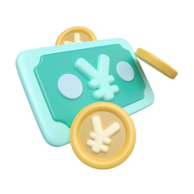 This is Yen Money 3D Render Illustration Icon, high resolution jpg file, isolated on a white background