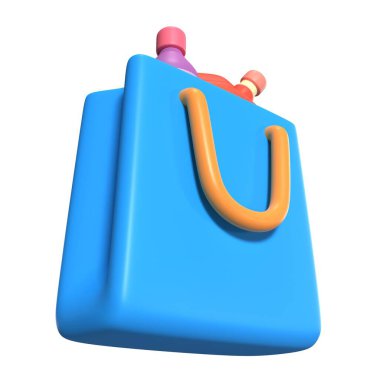 Burası Alışveriş Torbası Tam 3D Render İllüstrasyon Simgesi, yüksek çözünürlüklü jpg dosyası, beyaz arkaplanda izole edilmiş