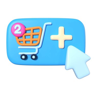 Bu Ekle to Cart 3D Render Illustration Simgesi, yüksek çözünürlüklü jpg dosyası, beyaz arkaplanda izole edilmiş