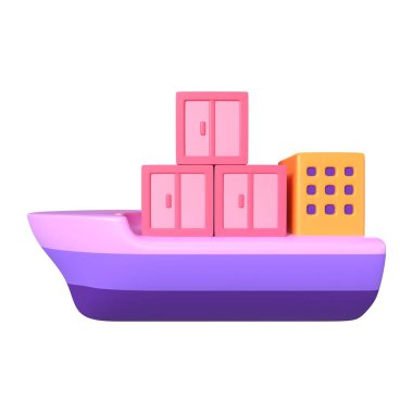 Bu Kargo Gemisi 3D Render Resim Simgesi, yüksek çözünürlüklü jpg dosyası, beyaz arkaplanda izole edilmiş