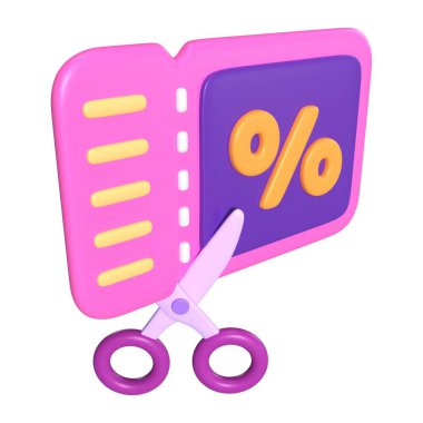 Bu Coupon 3D Render Illustration Simgesi, yüksek çözünürlüklü jpg dosyası, beyaz arkaplanda izole edilmiş