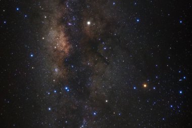 Samanyolu yıldız ve evrendeki, uzun pozlama fotoğraf, tahıl ile uzay tozu ile yakın çekim.