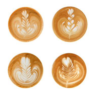 Latte sanat şekiller beyaz arka plan üzerinde
