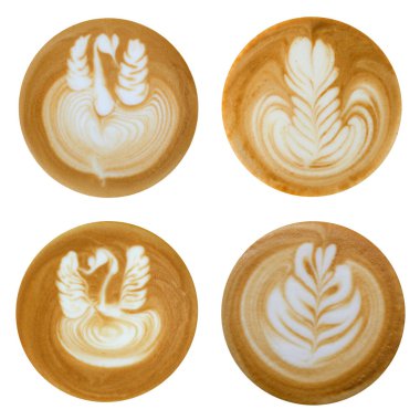 Latte sanat kalbi beyaz arkaplanda şekillenir