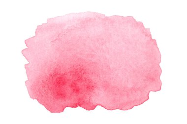 Beyaz zemin üzerine kırmızı suluboya soyut. Kağıt üzerinde sıçramasına renk. Bir elle çizilmiş olduğunu.