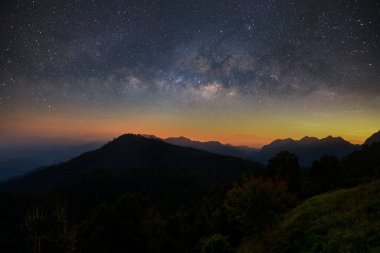 Samanyolu Galaksisi ile güzel bir dağ manzarası Monson bakış açısı Doi AngKhang, Chaingmai Tayland