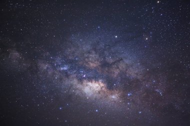 Samanyolu yıldız ve evrendeki, uzun pozlama fotoğraf, tahıl ile uzay tozu ile yakın çekim.