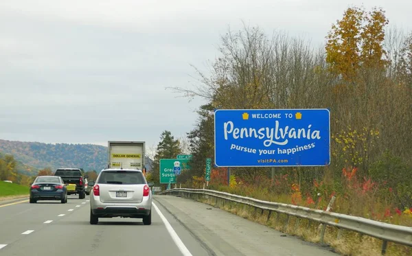 Scranton Pennsylvania October 2022 Road Interstate Welcome Sign Border State — стоковое фото