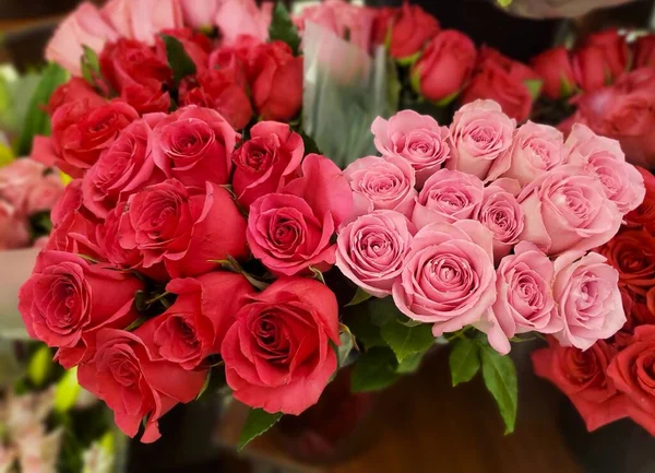 Beau Bouquet Fleurs Aux Roses Rouges Roses — Photo