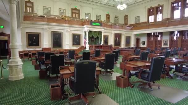 Austin Texas Eua Abril 2024 Mesas Cadeiras Dentro Câmara Senado — Vídeo de Stock