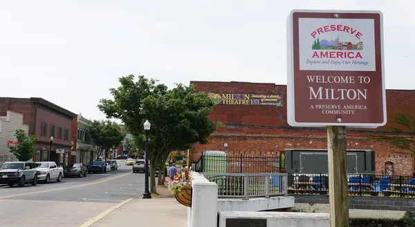 Stock image Milton, Delaware, U.S.A - June 6, 2024 - The landmark welcoming visitors into town