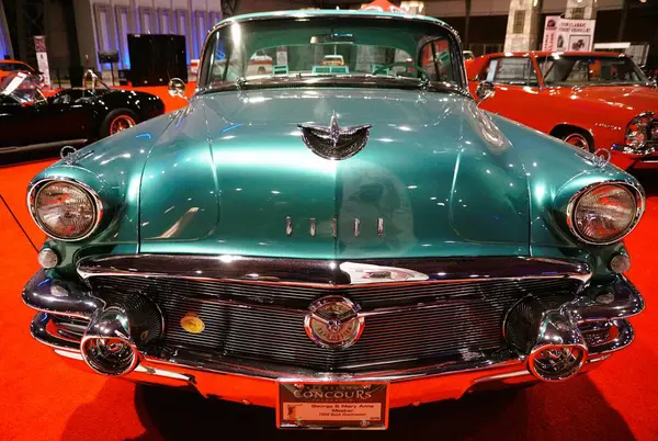 stock image Philadelphia, Pennsylvania, U.S.A - January 14, 2024 - The front view of 1956 Buick Roadmaster Riviera 4 door hardtop in green color