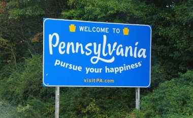 Aston, Pennsylvania, U.S.A - September 20, 2024 - The welcome sign into the state of Pennsylvania on Interstate-95 North clipart