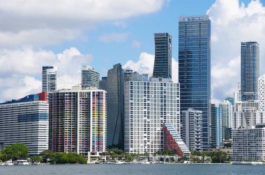 Miami, Florida, ABD - 22 Eylül 2024 - Güneşli bir günde Miami 'deki gökdelenlerin, apartmanların ve iş yerlerinin manzarası