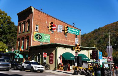 Jim Thorpe, Pennsylvania, U.S.A - October 19, 2024 - The side view of Hotel Switzerland on Hazard Square clipart