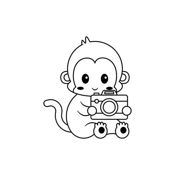 Scimmia Facendo Fotografia Carina Icona Logo Illustrazione Vettoriale — Vettoriale Stock