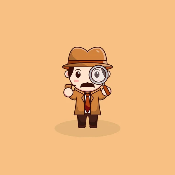 Cute Detective Looking Clues Magnifying Glass Icon Illustration Vector — Stock Vector