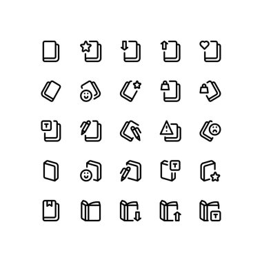 Kitap mağazası seti, kitap taslağı biçim simgesi ve illüstrasyon - vektör