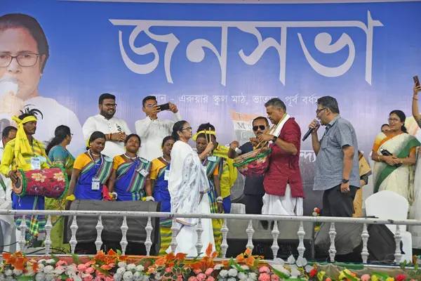 stock image Burdwan, Purba Bardhaman, West Bengal / India - 23.04.2024: West Bengal Chief Minister Mamata Banerjee attends Trinamool Congress (AITC) candidate former Cricketer Kirti Azad & Sharmila Sarkar's election rally in the upcoming Lok Sabha elections