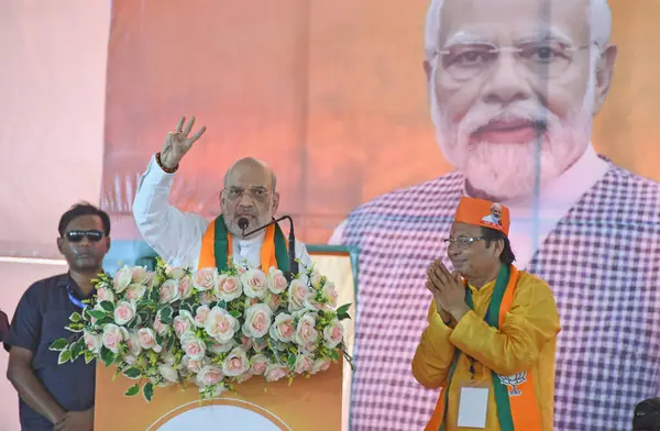 stock image Burdwan, Purba Bardhaman District, West Bengal / India - 30.04.2024: Union Home Minister Amit Shah attends the election rally of Asim Kumar Sarkar, the BJP candidate for Bardhaman Purba Lok Sabha constituency. At Rasulpur in Memari, Purba Bardhaman