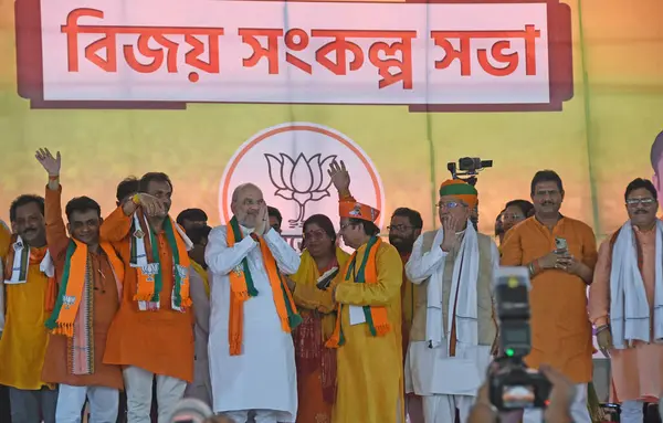 stock image Burdwan, Purba Bardhaman District, West Bengal / India - 30.04.2024: Union Home Minister Amit Shah attends the election rally of Asim Kumar Sarkar, the BJP candidate for Bardhaman Purba Lok Sabha constituency. At Rasulpur in Memari, Purba Bardhaman