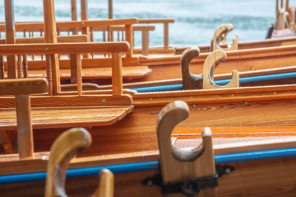 Small Wooden Gondola Boats Details Bled Lake Slovenia — Stock Photo, Image