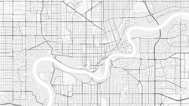 Edmonton Şehir Haritası. Baskı, duvar kâğıdı, ev ve ofis dekorasyonu için minimalist siyah beyaz çizgili sanat posteri