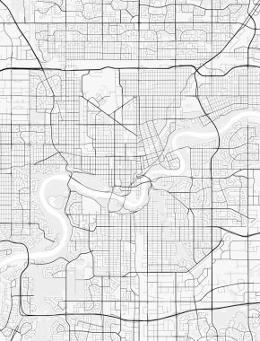 Edmonton Şehir Haritası. Baskı, duvar kâğıdı, ev ve ofis dekorasyonu için minimalist siyah beyaz çizgili sanat posteri