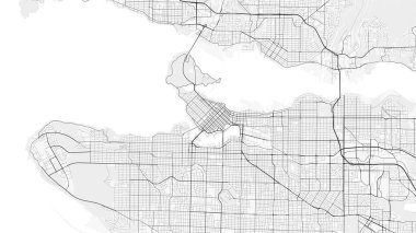 Vancouver Şehir Haritası. Baskı, duvar kâğıdı, ev ve ofis dekorasyonu için minimalist siyah beyaz çizgili sanat posteri