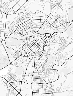 Erivan Şehir Haritası. Baskı, duvar kâğıdı, ev ve ofis dekorasyonu için minimalist siyah beyaz çizgili sanat posteri