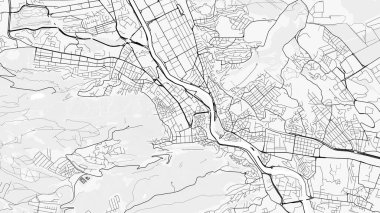 Tiflis Şehir Haritası. Baskı, duvar kâğıdı, ev ve ofis dekorasyonu için minimalist siyah beyaz çizgili sanat posteri