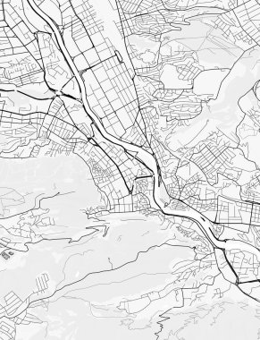 Tiflis Şehir Haritası. Baskı, duvar kâğıdı, ev ve ofis dekorasyonu için minimalist siyah beyaz çizgili sanat posteri