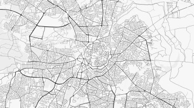 Lefkoşe Şehir Haritası. Baskı, duvar kâğıdı, ev ve ofis dekorasyonu için minimalist siyah beyaz çizgili sanat posteri