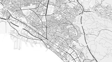 Selanik Şehir Haritası. Baskı, duvar kâğıdı, ev ve ofis dekorasyonu için minimalist siyah beyaz çizgili sanat posteri