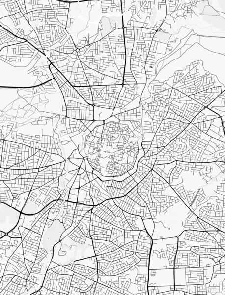 Lefkoşe Şehir Haritası. Baskı, duvar kâğıdı, ev ve ofis dekorasyonu için minimalist siyah beyaz çizgili sanat posteri