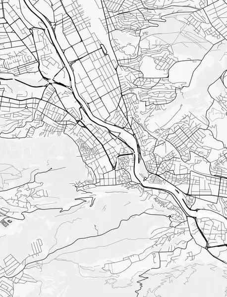 Tiflis Şehir Haritası. Baskı, duvar kâğıdı, ev ve ofis dekorasyonu için minimalist siyah beyaz çizgili sanat posteri
