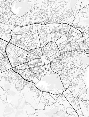 Tirane Şehir Haritası. Baskı, duvar kâğıdı, ev ve ofis dekorasyonu için minimalist siyah beyaz çizgili sanat posteri