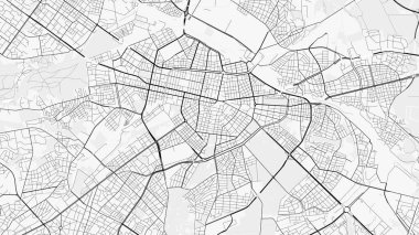 Sofia Şehir Haritası. Baskı, duvar kâğıdı, ev ve ofis dekorasyonu için minimalist siyah beyaz çizgili sanat posteri
